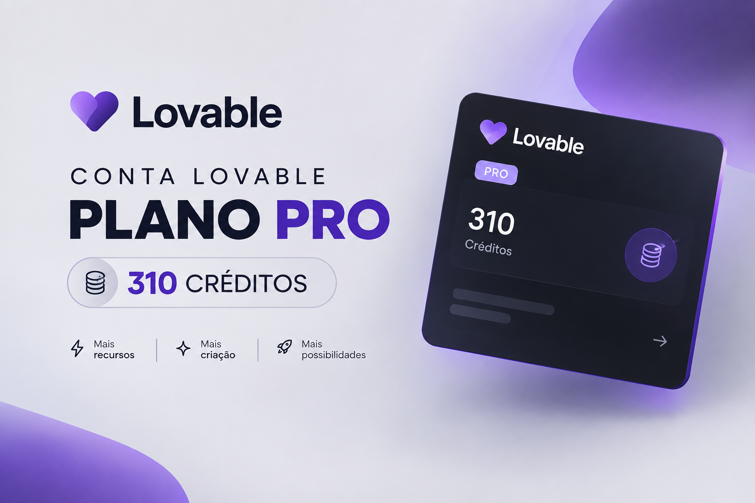conta com 310 créditos + plano pro